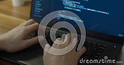 Closeup coding on screen, Man hands coding html and programming on screen laptop, development web, developer. Stock Photo