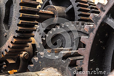 Closeup of cogs, gears, machinery Stock Photo