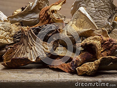A closeup collection of dried mushrooms Stock Photo