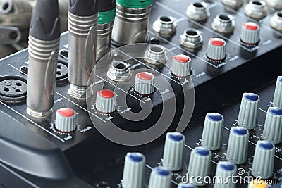 Closeup colorful amplifier electric button Stock Photo