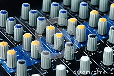 Closeup colorful amplifier electric button Stock Photo