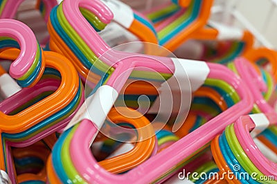 colorful plastic hangers in decoration store Stock Photo