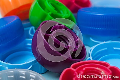 Colorful plastic plugs for recycling Stock Photo
