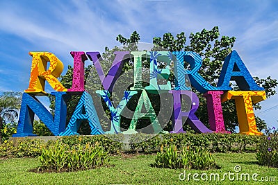 Closeup of colorful Riviera Nayarit sign in a daytime Editorial Stock Photo