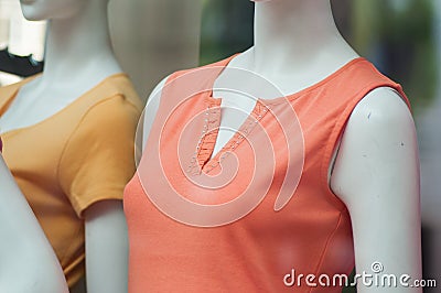 colorful teeshirt on mannequin in fashion store for women showroom Stock Photo