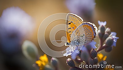 Closeup of a common copper (Polyommatus icarus) butterfly on a flower Stock Photo