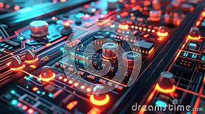 A closeup of a complex control panel highlighting the advanced technology and systems implemented to optimize the Stock Photo