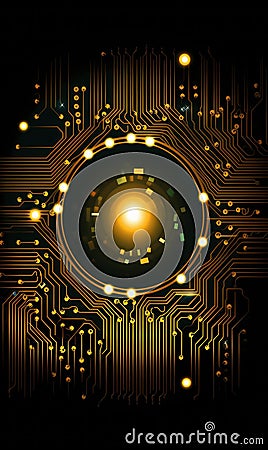 Closeup of a computer circuit board with a glowing light profile icon Stock Photo