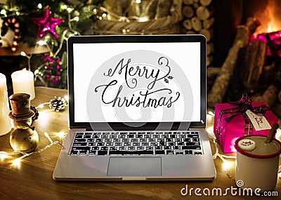 Closeup of computer laptop on Christmas day Stock Photo