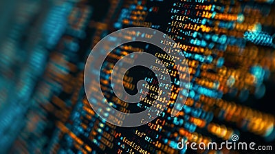 A closeup of a computer screen with code displayed representing a cyber attack on a terrorist network. Stock Photo