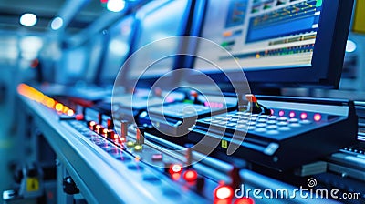 Closeup of a computerized system controlling the production process in the microfactory showcasing the use of advanced Stock Photo