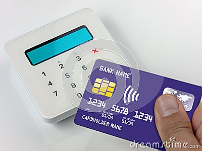 Closeup Contactless payment by credit or debit card succesful payment Editorial Stock Photo