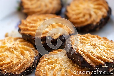 Closeup of cookies on a plate. Tasty biscuit. Sweet dessert. Delicious cookie food Stock Photo