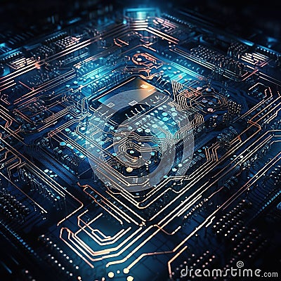 Closeup, cpu and digital circuit with microchip, hardware and information technology coding. IT, data science and Stock Photo