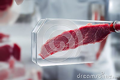 Closeup of cultivated meat in container Stock Photo
