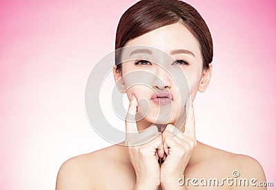 Closeup cute lovely asian girl face Stock Photo