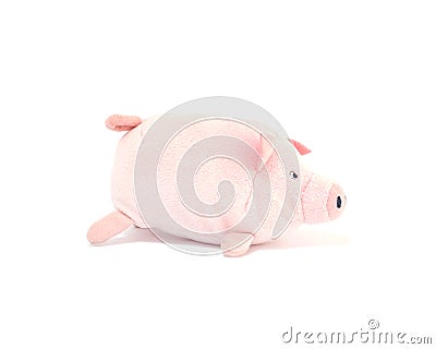 Closeup cute pink pig doll isolated on white background Stock Photo