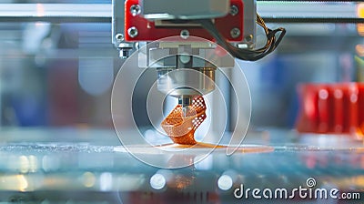 A closeup of a 3D printer in action creating a complex structure out of reconfigurable matter with precision and speed Stock Photo
