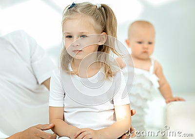 Closeup.daddy talking to his little daughter. concept of parenthood Stock Photo