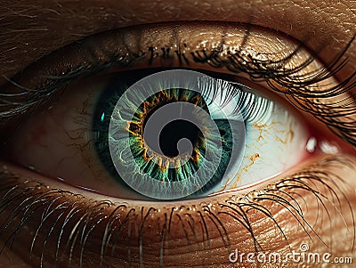Closeup of Dark Green Eye with Film Grain - AI Generated Stock Photo