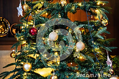 Closeup of decorated christmas tree Stock Photo