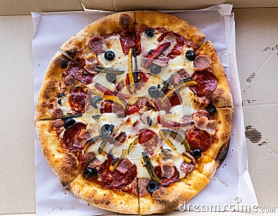 Closeup delicious Campagnola pizza - Italian Cuisine Stock Photo