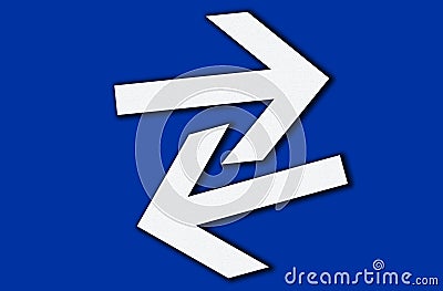 Closeup, Design two right arrow icon white color. forward functions in media applications. Advanced symbol on blue space for Cartoon Illustration