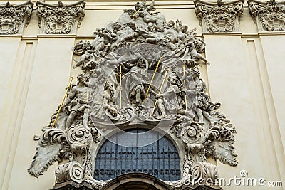 Closeup detail of the bas relief sculpture of Saint James the Greater at Saint James Church located in Prague, Czech Republic Stock Photo