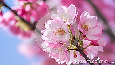 Closeup detail of pink cherry blossom flower against soft background Stock Photo