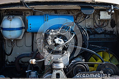 Closeup of a detail of the rear engine of a classic Seat 600 Editorial Stock Photo