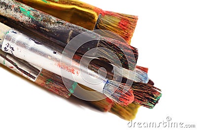 Closeup of different size paintbrushes, artist tools, isolated Stock Photo