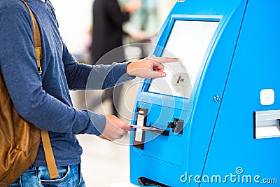 Closeup display at self-service transfer machine Stock Photo