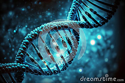 closeup DNA molecule under the microscope. Generated by AI Stock Photo
