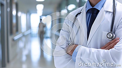 closeup Doctor Man With Stethoscope In Hospital, no face. Generative Ai Stock Photo