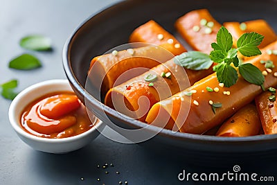 Easy Vegan Tteokbokki (Spicy Korean Rice Cakes) Stock Photo