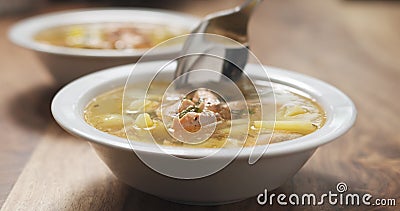 Closeup eating fish soup with salmon Stock Photo