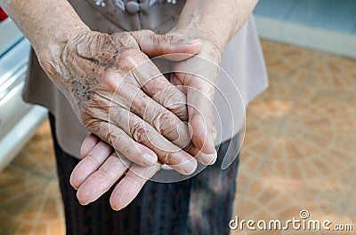 Closeup elderly old woman hand, health care concept Stock Photo