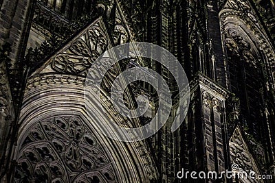 Closeup element of the architecture of the Gothic cathedral in Cologne in dark Stock Photo