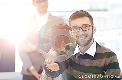 Closeup.employee showing thumb up Stock Photo