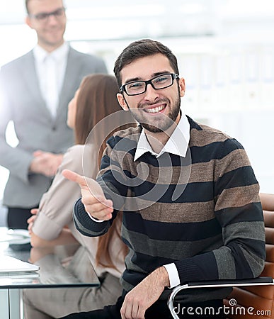 Closeup.employee showing thumb up Stock Photo