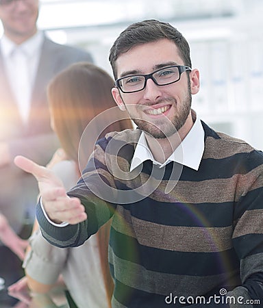 Closeup.employee showing thumb up Stock Photo