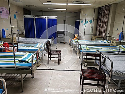 Closeup of bed ward at a hospital in wuhan city Editorial Stock Photo