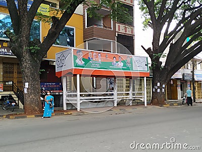 Closeup of Empty Bus Stand and road near Agrahara Dasarahalli, Magadi Road due to Covid 19 Lockdown in Bangalore Editorial Stock Photo