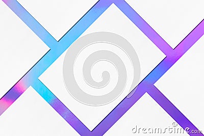 Closeup of empty white rectangle poster mockups lying diagonally on holographic background Stock Photo