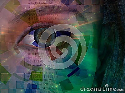 Closeup of eye with binary code Stock Photo