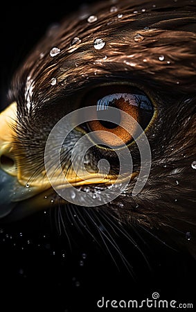 Closeup of the eye of an impressive bald eagle. Cartoon Illustration