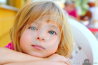 Closeup face little blond girl portrait smile Stock Photo