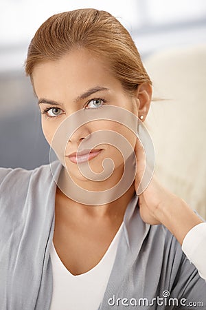 Closeup facial portrait of attractive woman Stock Photo