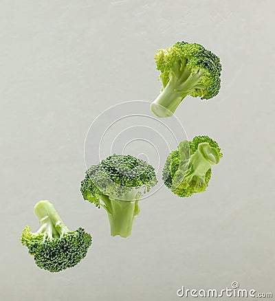 Closeup of fresh clean and wet broccoli against white background Stock Photo