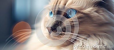 Closeup of a Felidae carnivore with blue eyes by a window Stock Photo